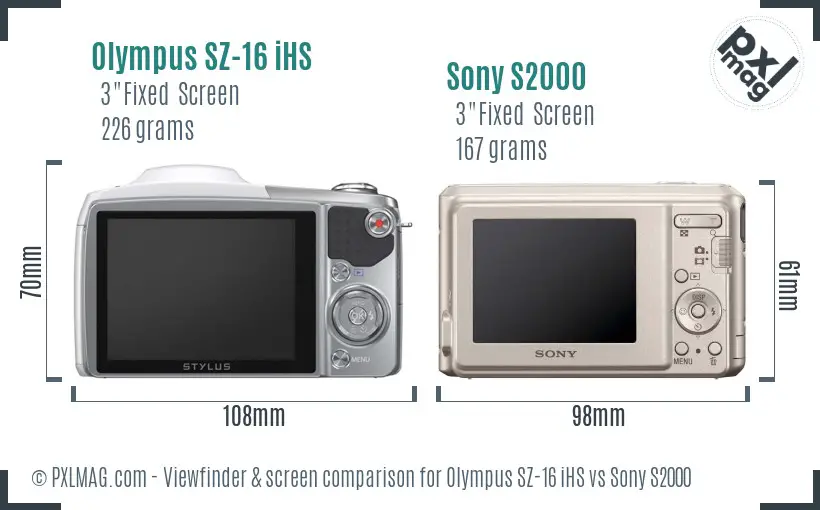 Olympus SZ-16 iHS vs Sony S2000 Screen and Viewfinder comparison