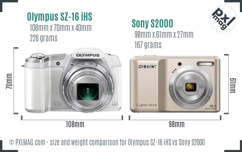 Olympus SZ-16 iHS vs Sony S2000 size comparison