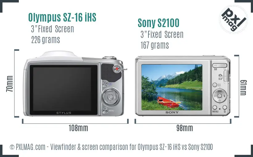 Olympus SZ-16 iHS vs Sony S2100 Screen and Viewfinder comparison