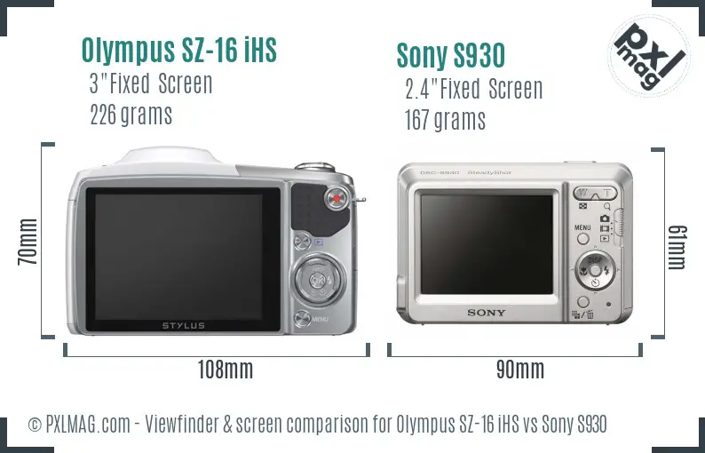 Olympus SZ-16 iHS vs Sony S930 Screen and Viewfinder comparison