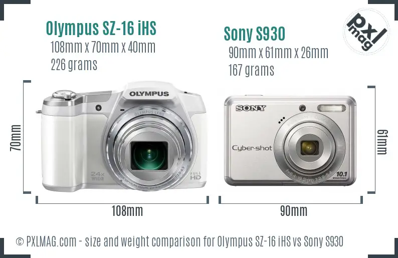 Olympus SZ-16 iHS vs Sony S930 size comparison