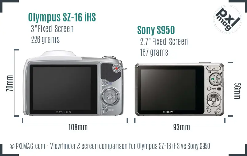 Olympus SZ-16 iHS vs Sony S950 Screen and Viewfinder comparison