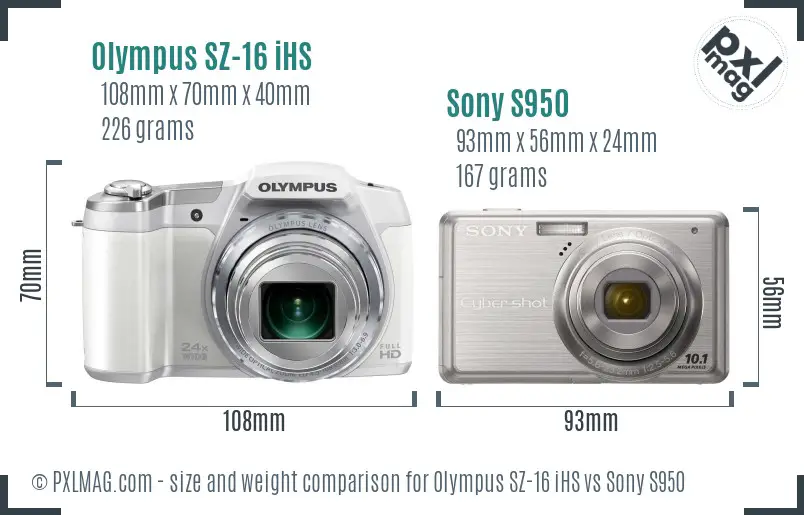 Olympus SZ-16 iHS vs Sony S950 size comparison