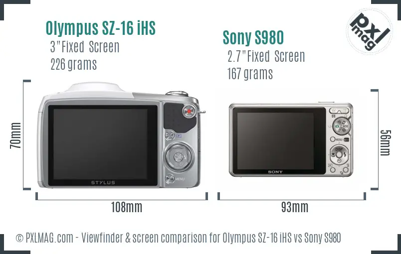 Olympus SZ-16 iHS vs Sony S980 Screen and Viewfinder comparison