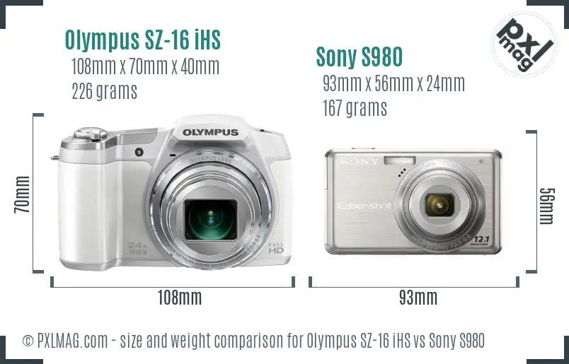 Olympus SZ-16 iHS vs Sony S980 size comparison