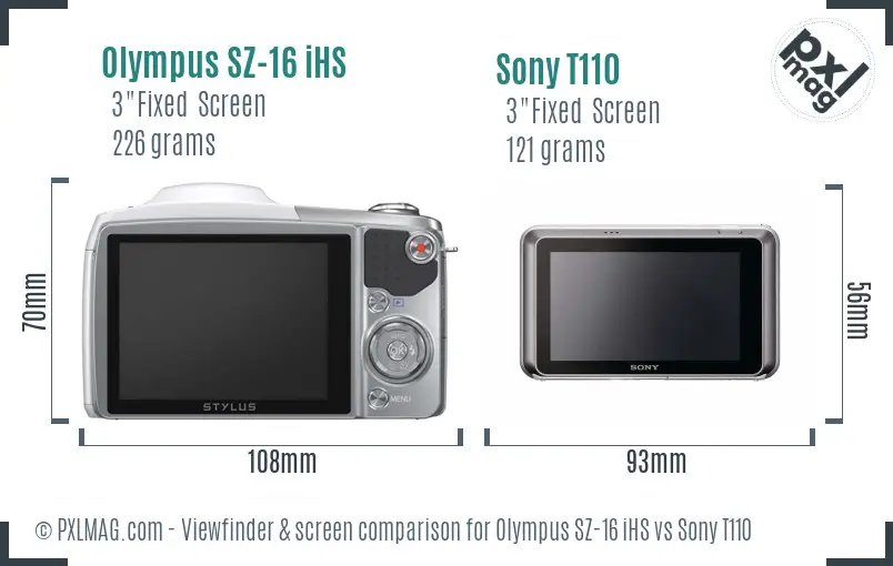 Olympus SZ-16 iHS vs Sony T110 Screen and Viewfinder comparison