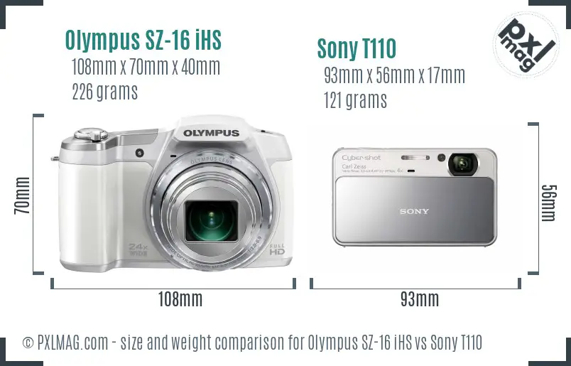 Olympus SZ-16 iHS vs Sony T110 size comparison