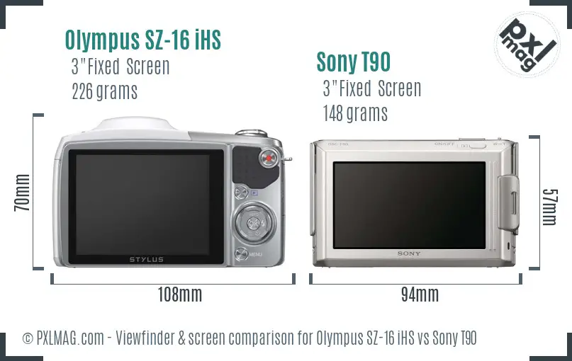 Olympus SZ-16 iHS vs Sony T90 Screen and Viewfinder comparison