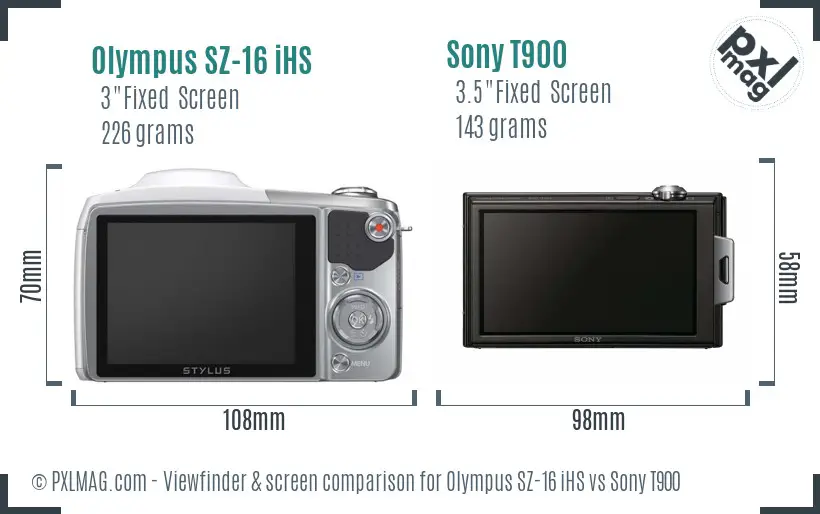 Olympus SZ-16 iHS vs Sony T900 Screen and Viewfinder comparison