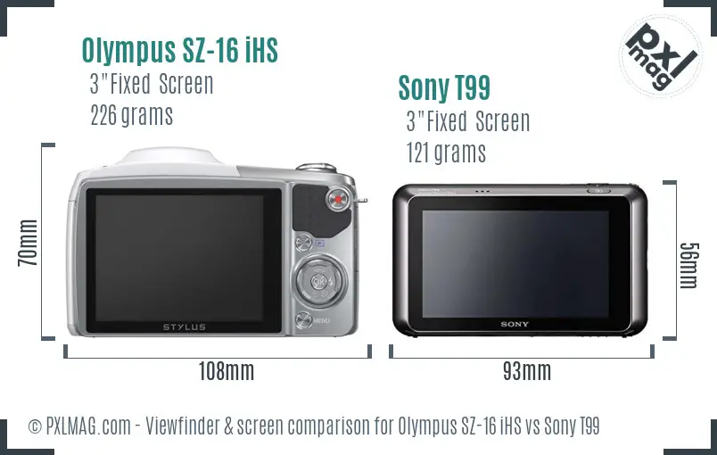 Olympus SZ-16 iHS vs Sony T99 Screen and Viewfinder comparison