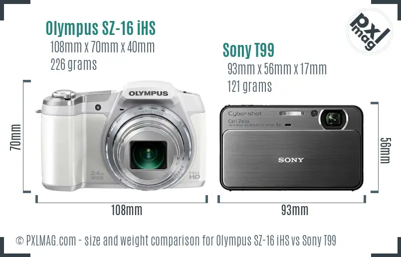 Olympus SZ-16 iHS vs Sony T99 size comparison