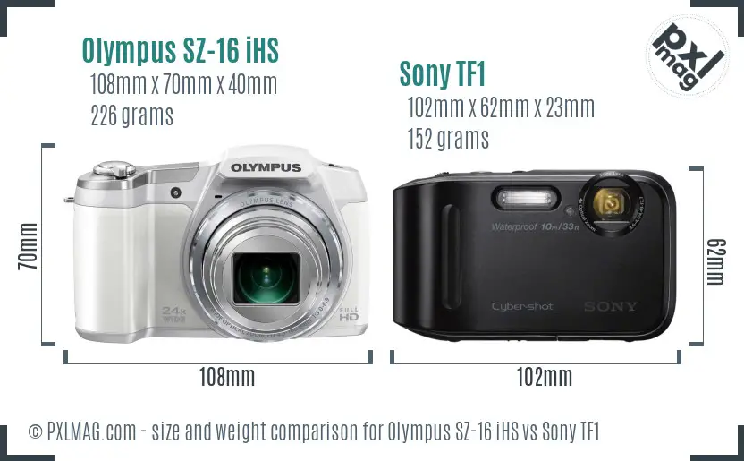 Olympus SZ-16 iHS vs Sony TF1 size comparison