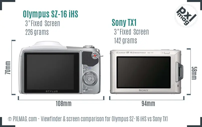 Olympus SZ-16 iHS vs Sony TX1 Screen and Viewfinder comparison