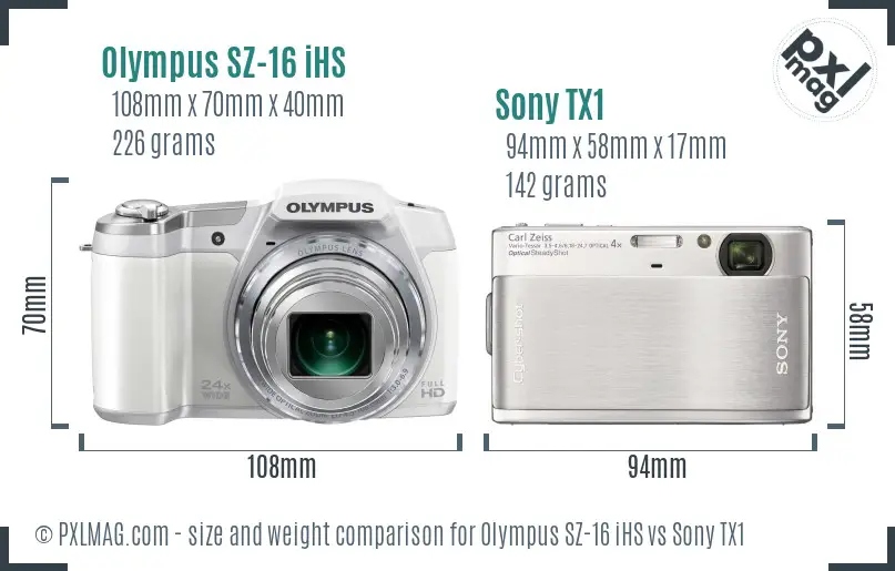 Olympus SZ-16 iHS vs Sony TX1 size comparison