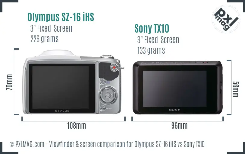 Olympus SZ-16 iHS vs Sony TX10 Screen and Viewfinder comparison