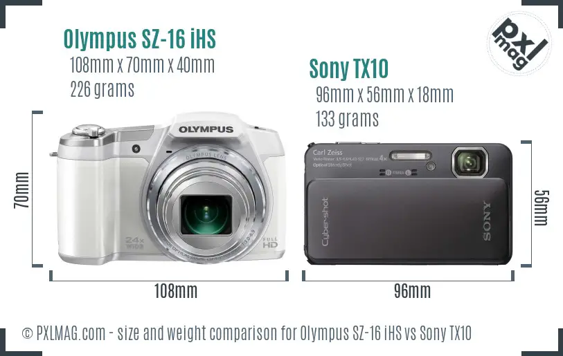 Olympus SZ-16 iHS vs Sony TX10 size comparison
