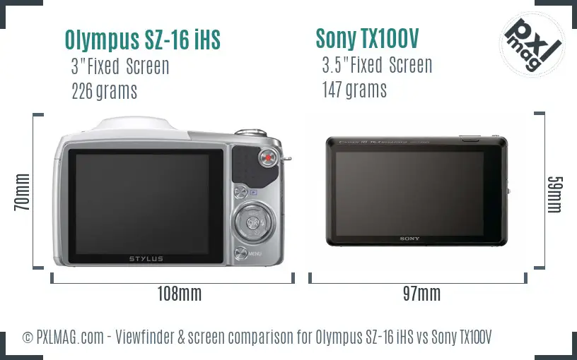 Olympus SZ-16 iHS vs Sony TX100V Screen and Viewfinder comparison