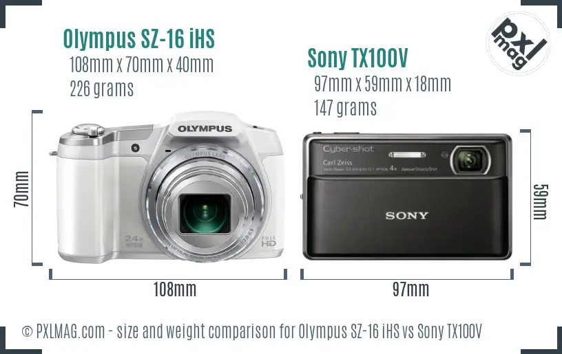Olympus SZ-16 iHS vs Sony TX100V size comparison