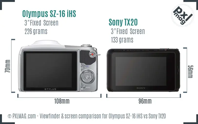 Olympus SZ-16 iHS vs Sony TX20 Screen and Viewfinder comparison