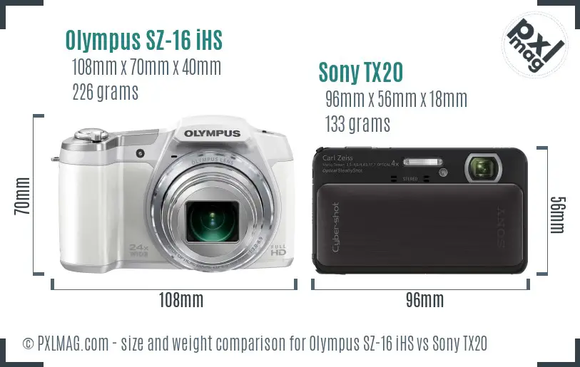 Olympus SZ-16 iHS vs Sony TX20 size comparison