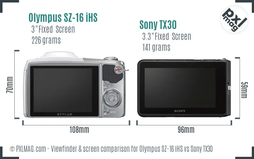 Olympus SZ-16 iHS vs Sony TX30 Screen and Viewfinder comparison Olympus SZ-16 iHS vs Sony TX30 Screen and Viewfinder comparison
