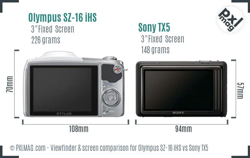 Olympus SZ-16 iHS vs Sony TX5 Screen and Viewfinder comparison