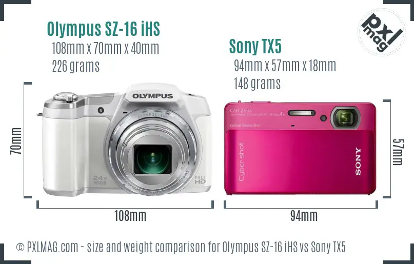 Olympus SZ-16 iHS vs Sony TX5 size comparison