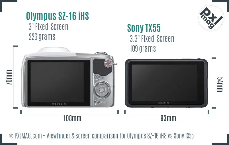 Olympus SZ-16 iHS vs Sony TX55 Screen and Viewfinder comparison Olympus SZ-16 iHS vs Sony TX55 Screen and Viewfinder comparison