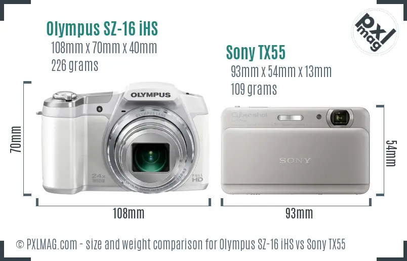 Olympus SZ-16 iHS vs Sony TX55 size comparison Olympus SZ-16 iHS vs Sony TX55 size comparison