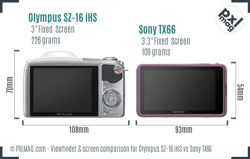 Olympus SZ-16 iHS vs Sony TX66 Screen and Viewfinder comparison