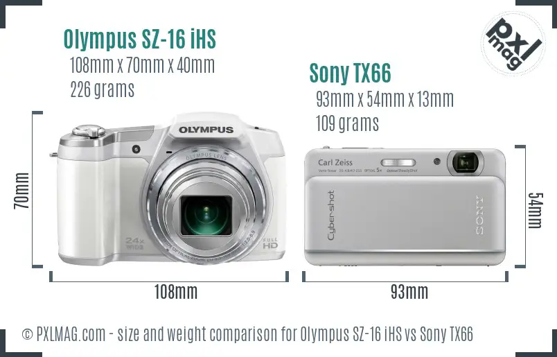 Olympus SZ-16 iHS vs Sony TX66 size comparison