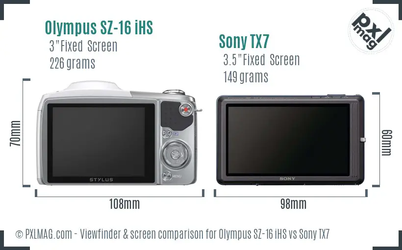 Olympus SZ-16 iHS vs Sony TX7 Screen and Viewfinder comparison