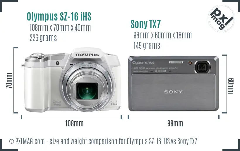 Olympus SZ-16 iHS vs Sony TX7 size comparison