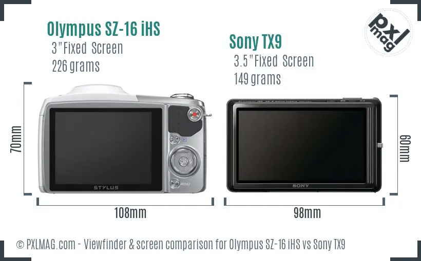 Olympus SZ-16 iHS vs Sony TX9 Screen and Viewfinder comparison