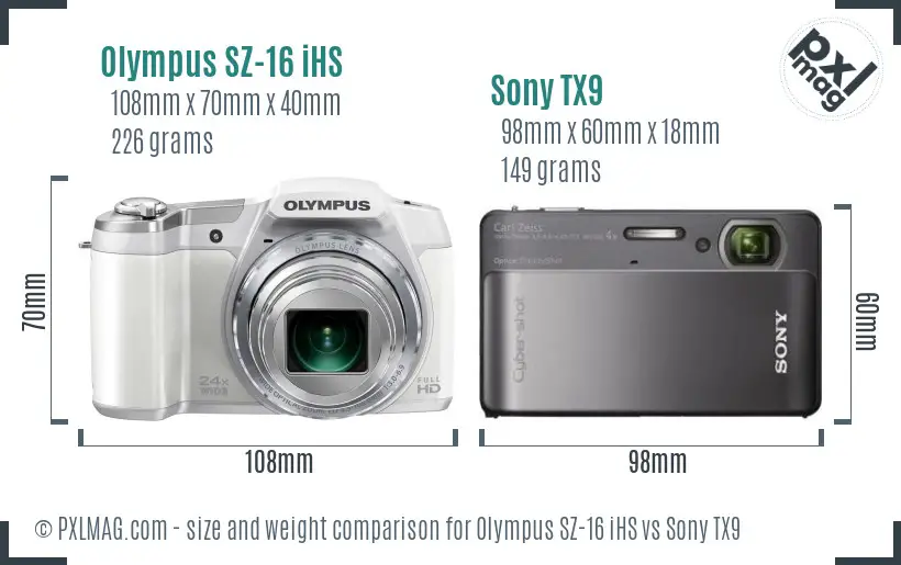 Olympus SZ-16 iHS vs Sony TX9 size comparison