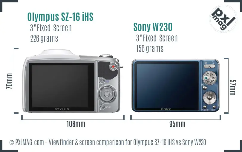 Olympus SZ-16 iHS vs Sony W230 Screen and Viewfinder comparison Olympus SZ-16 iHS vs Sony W230 Screen and Viewfinder comparison