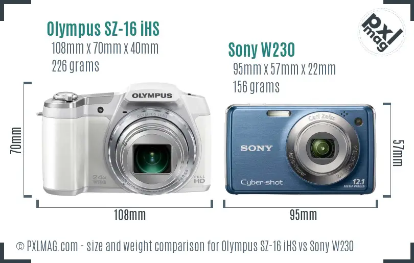 Olympus SZ-16 iHS vs Sony W230 size comparison Olympus SZ-16 iHS vs Sony W230 size comparison