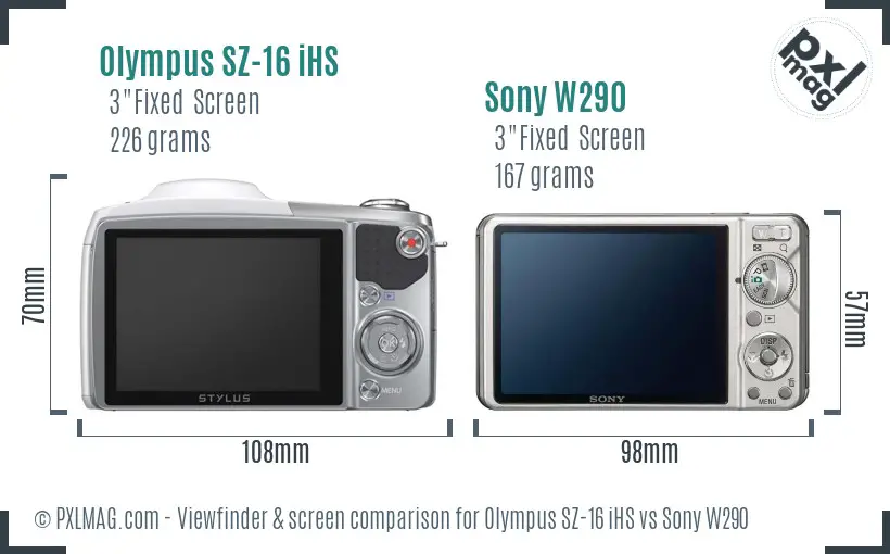 Olympus SZ-16 iHS vs Sony W290 Screen and Viewfinder comparison