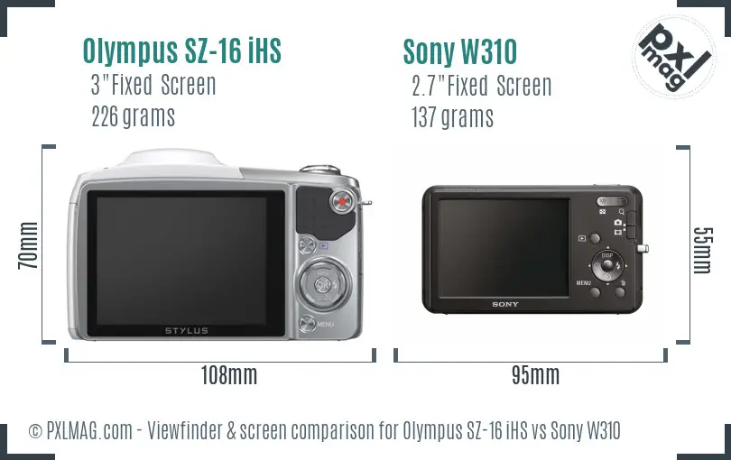 Olympus SZ-16 iHS vs Sony W310 Screen and Viewfinder comparison