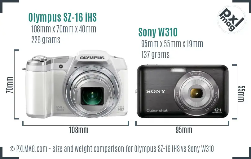 Olympus SZ-16 iHS vs Sony W310 size comparison