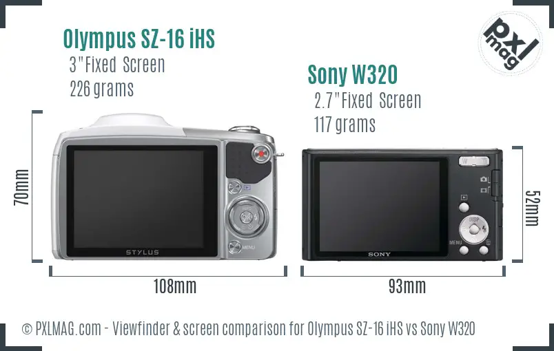 Olympus SZ-16 iHS vs Sony W320 Screen and Viewfinder comparison