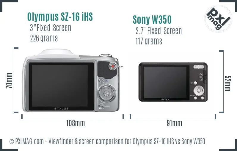 Olympus SZ-16 iHS vs Sony W350 Screen and Viewfinder comparison