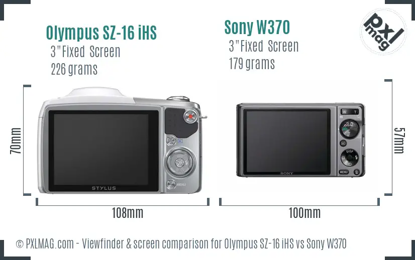 Olympus SZ-16 iHS vs Sony W370 Screen and Viewfinder comparison