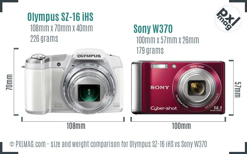 Olympus SZ-16 iHS vs Sony W370 size comparison