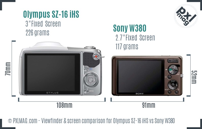 Olympus SZ-16 iHS vs Sony W380 Screen and Viewfinder comparison