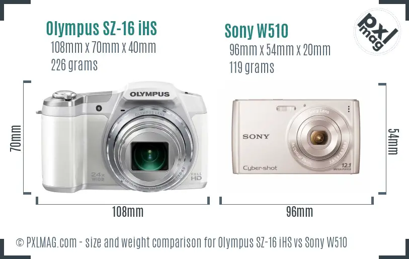 Olympus SZ-16 iHS vs Sony W510 size comparison