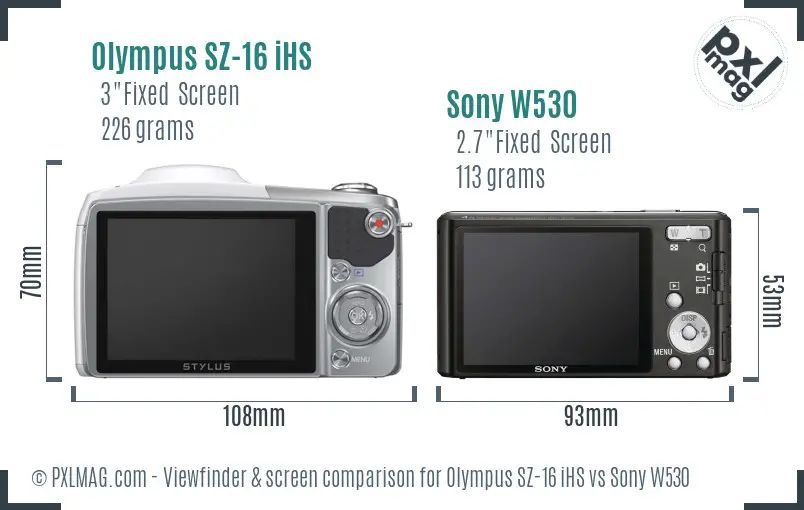 Olympus SZ-16 iHS vs Sony W530 Screen and Viewfinder comparison