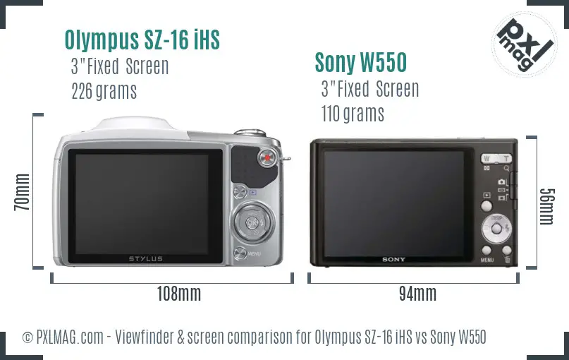 Olympus SZ-16 iHS vs Sony W550 Screen and Viewfinder comparison