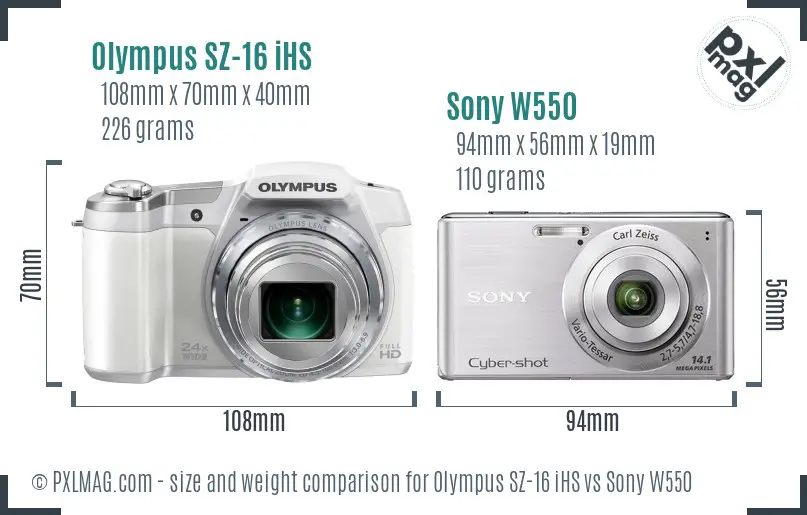 Olympus SZ-16 iHS vs Sony W550 size comparison