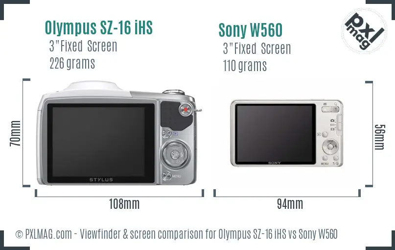Olympus SZ-16 iHS vs Sony W560 Screen and Viewfinder comparison